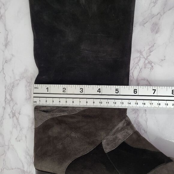 Mario Valentino Vintage 80s 90s Black Gray Tall Pull On Suede Knee High Boots - Picture 10 of 13